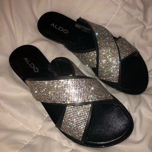 Aldo sparkle slides sandals black